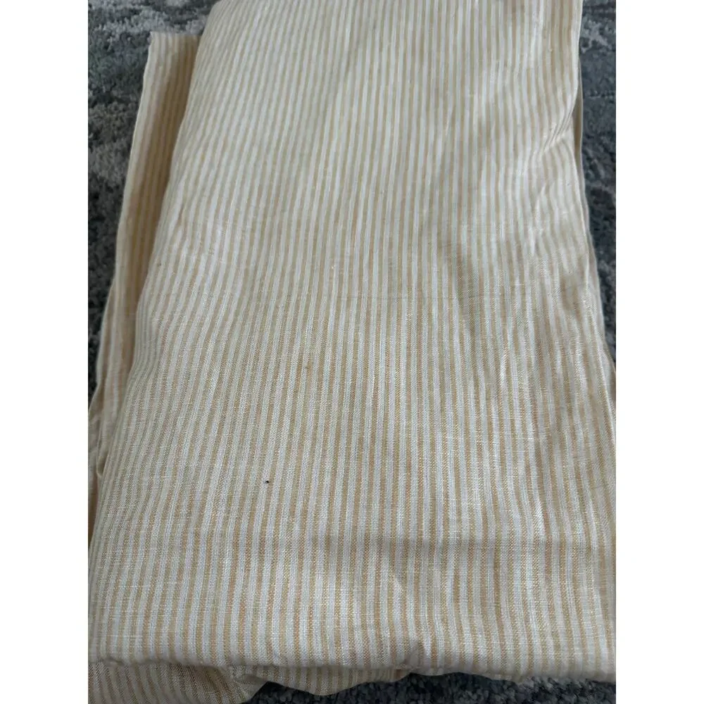 2 POTTERY BARN WHEATON STRIPE SUNFLOWER YELLOW LINEN CURTAINS SET READ